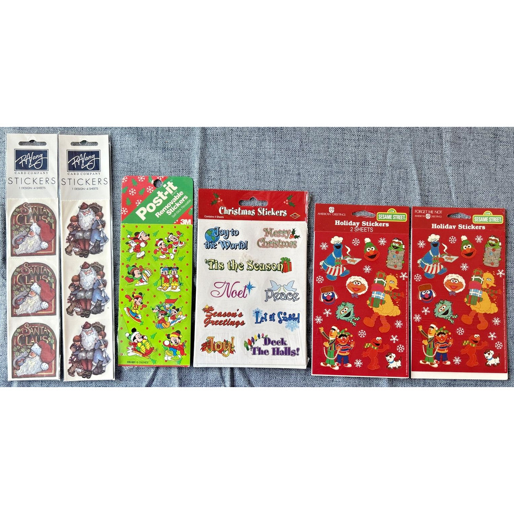 Assorted Lot of Christmas Themed Sticker Sheets 6 Pieces #39